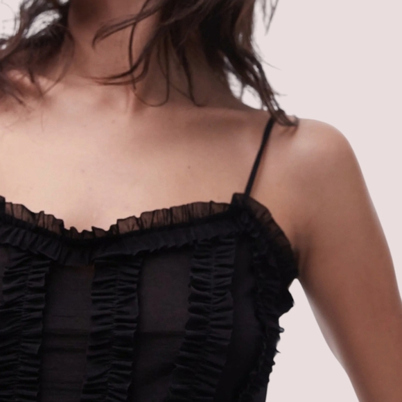 Topshop Ruffle Sheer Camisole in Black M (8-10) - Picture 1 of 7